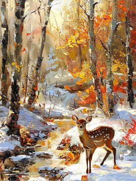 Landscapes Painting - Original deer art woods oil painting forest room decor nature